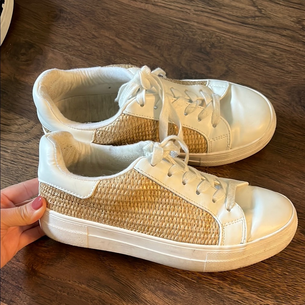 Soda Brand Women's White and Rattan Sneakers